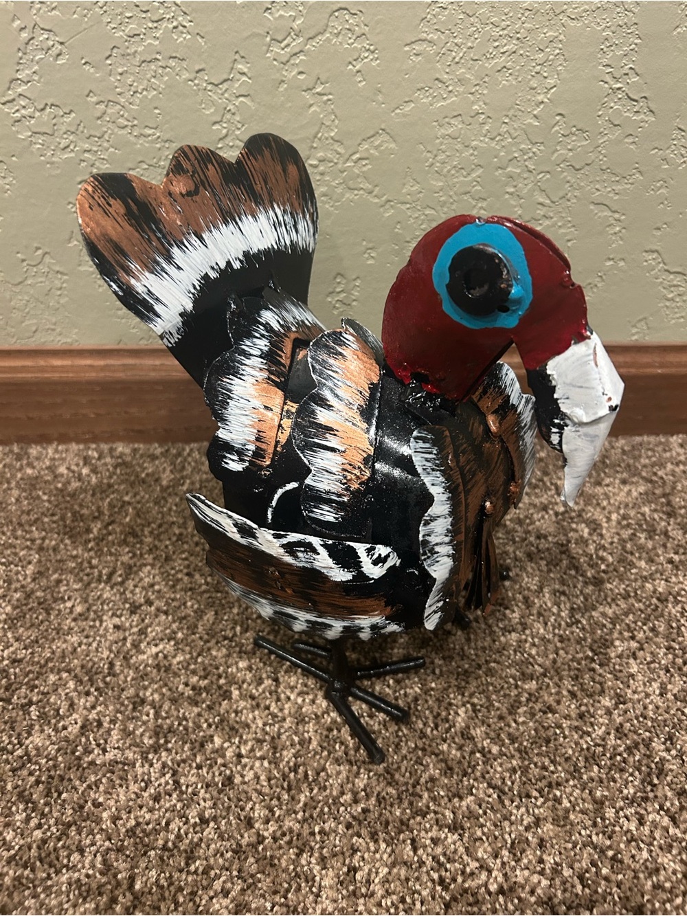Hand-Painted Decorative Bird Figurine - Brown, Black & Red